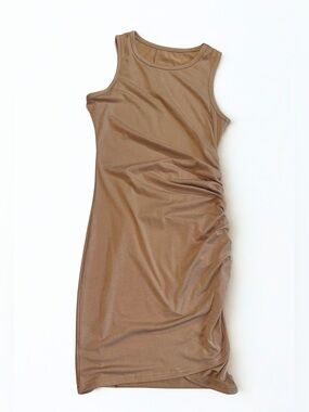 Sleeveless Ruched Bodycon Dress in Tan